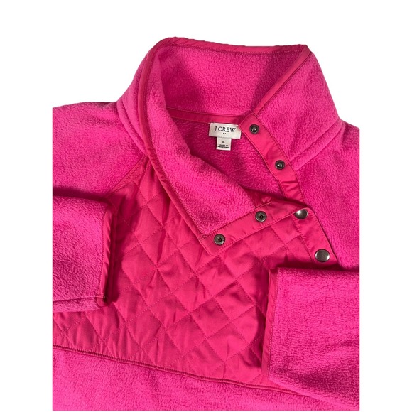 J. Crew Pink Fleece Metal Snap Button Collar Quilted Pullover Jacket Women's L - Picture 1 of 8